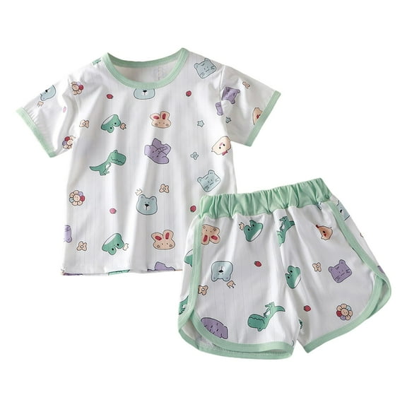 PEASKJP Pajama Short Sets Cute Axolotls Animal Soft Cotton Summer Sleepwear 2 Piece PJS6 12 18 24 Months 2T-8T,Green 18-24 Months