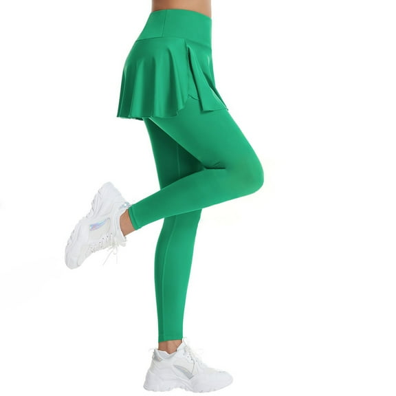 Razzly Women's Solid Color Pleated Sports Tennis Skirt Pants High Waist Lifting Yoga Skirt Exposure Training Badminton Skirt along Fit Yoga Pants with Phone Pockets plus Size Yoga Pants for(Green,L)