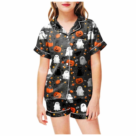 PEASKJP Pj Shorts for Girls Pajamas Set for Girls, Kids Summer Button Down Matching Y2k Loungewear PJs Gift (Grey,4-5 Years)