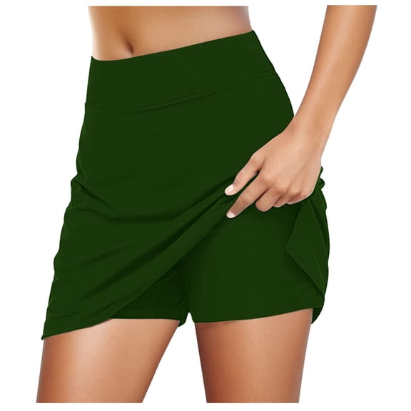 Razzly Womens Active Skirt Casual Solid Tennis Skirt for Yoga Sports Exercise Fitness Bottoms(Dark Green,2XL)