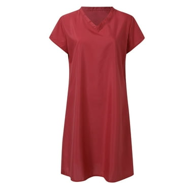 PEASKJP Plus Size Dress for Women Women Summer Casual Wrap V Neck Ruffle Cap Sleeveless Belt A-Line Pleated Hem Swing Midi Sun Dress (Red,M)