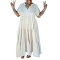 thumbnail image 1 of PEASKJP Plus Size Summer Dresses Summer Tiered Dress V Neck Lace Ruffle Maxi Dress Knit Dresses A M, 1 of 5