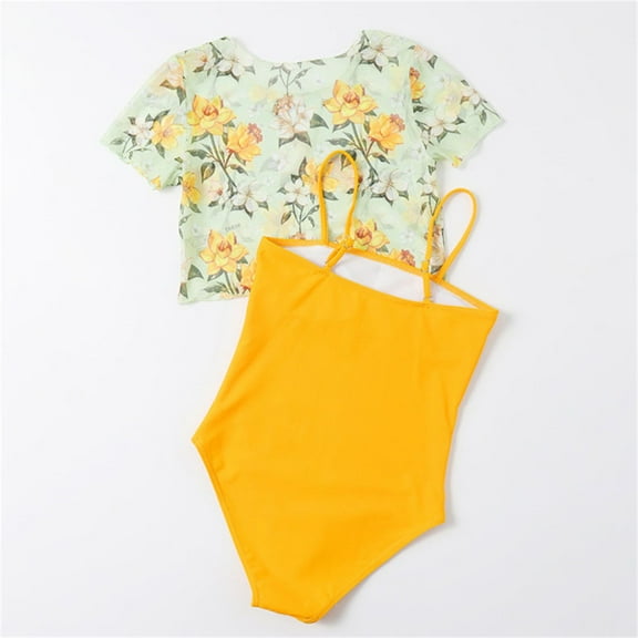 PEASKJP Plus Size Swimsuit Girls Beach Sport Quick Drying One Piece Flroal Tankinis Swimsuit Girls Swimsuits Two Piece Orange 11-12 Years