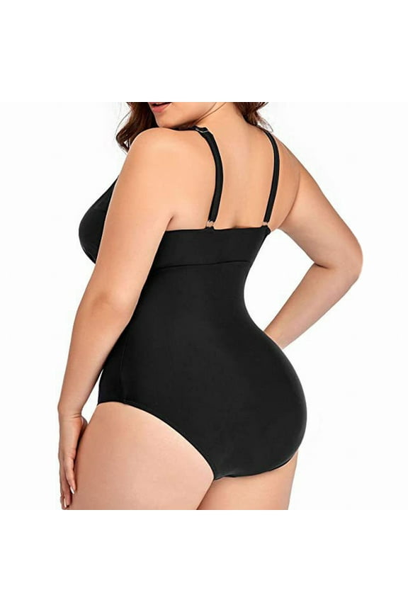 Plus Size Swimsuit Women's Button Up Full Back Swimsuits One Piece Long Torso Padded Push Up Bathing Suits (Black,3XL)