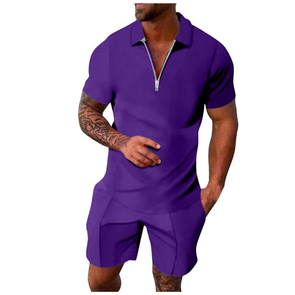 PEASKJP Polo Shirt Men's Shirt and Shorts Set Summer Outfits Casual Short Sleeve Suit for Men 2 Piece Shorts Tracksuit Set (Dark Gray,XXL)