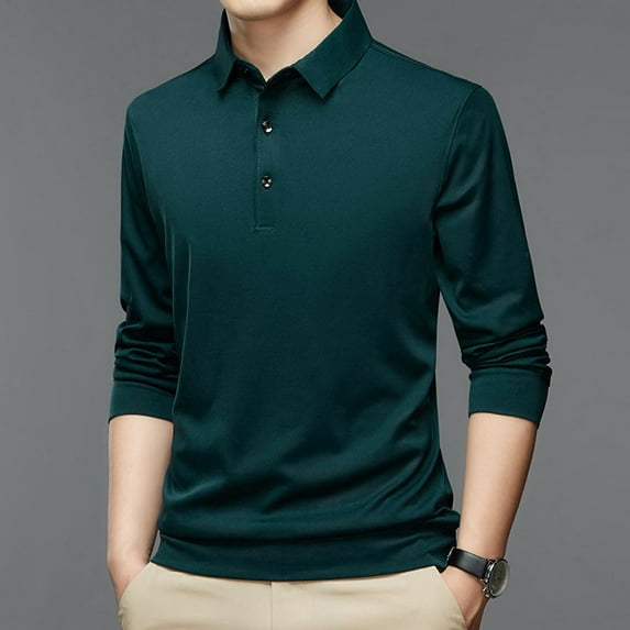 PEASKJP Polo Shirts for Men Big and Tall Polos for Men Tall Men's Long Sleeve Polo Shirt Golf Polo (Green,M)