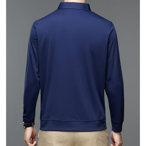 PEASKJP Polo Shirts for Men Big and Tall Polos for Men Tall Men's Long Sleeve Polo Shirt Golf Polo (Navy,L)