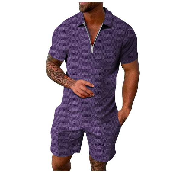 PEASKJP Polo Shirts for Men and Shorts Set Summer Outfits Casual Short Sleeve Suit 2 Piece Shorts Tracksuit Set (Bronze,3XL)