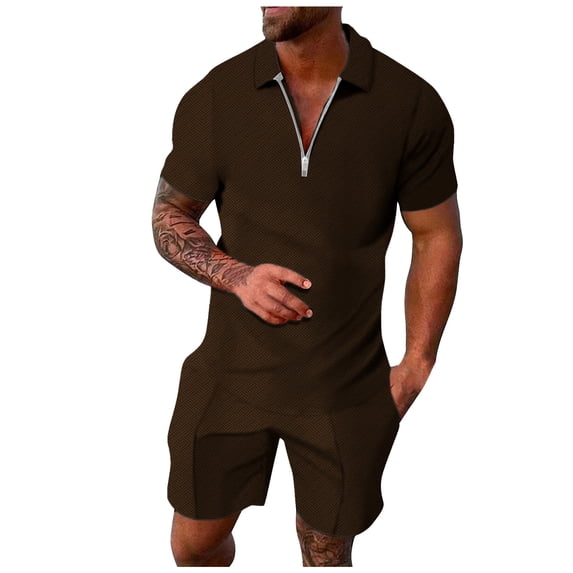 PEASKJP Polo Shirts for Men and Shorts Set Summer Outfits Casual Short Sleeve Suit 2 Piece Shorts Tracksuit Set (Grey,3XL)