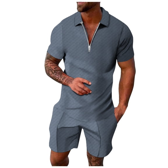 PEASKJP Polo Shirts for Men and Shorts Set Summer Outfits Casual Short Sleeve Suit 2 Piece Shorts Tracksuit Set (Light Blue,M)