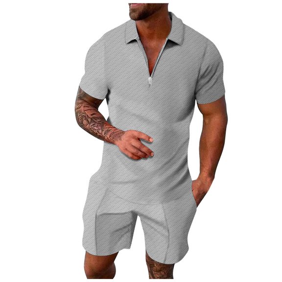 PEASKJP Polo Shirts for Men and Shorts Set Summer Outfits Casual Short Sleeve Suit 2 Piece Shorts Tracksuit Set (White,M)