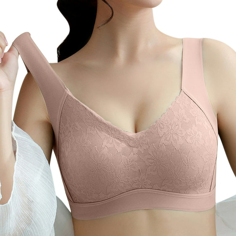 PEASKJP Push Up Bras for Women Plus Size Breathable Full Coverage Wire Free Bra  Beige XL 