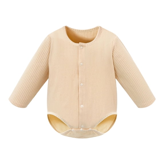 PEASKJP Rompers for Baby Boys Baby Cotton Footless Pajamas with Mitten Infant Romper Zip Up One Piece Jumpsuits Outfit Beige,18-24 Months