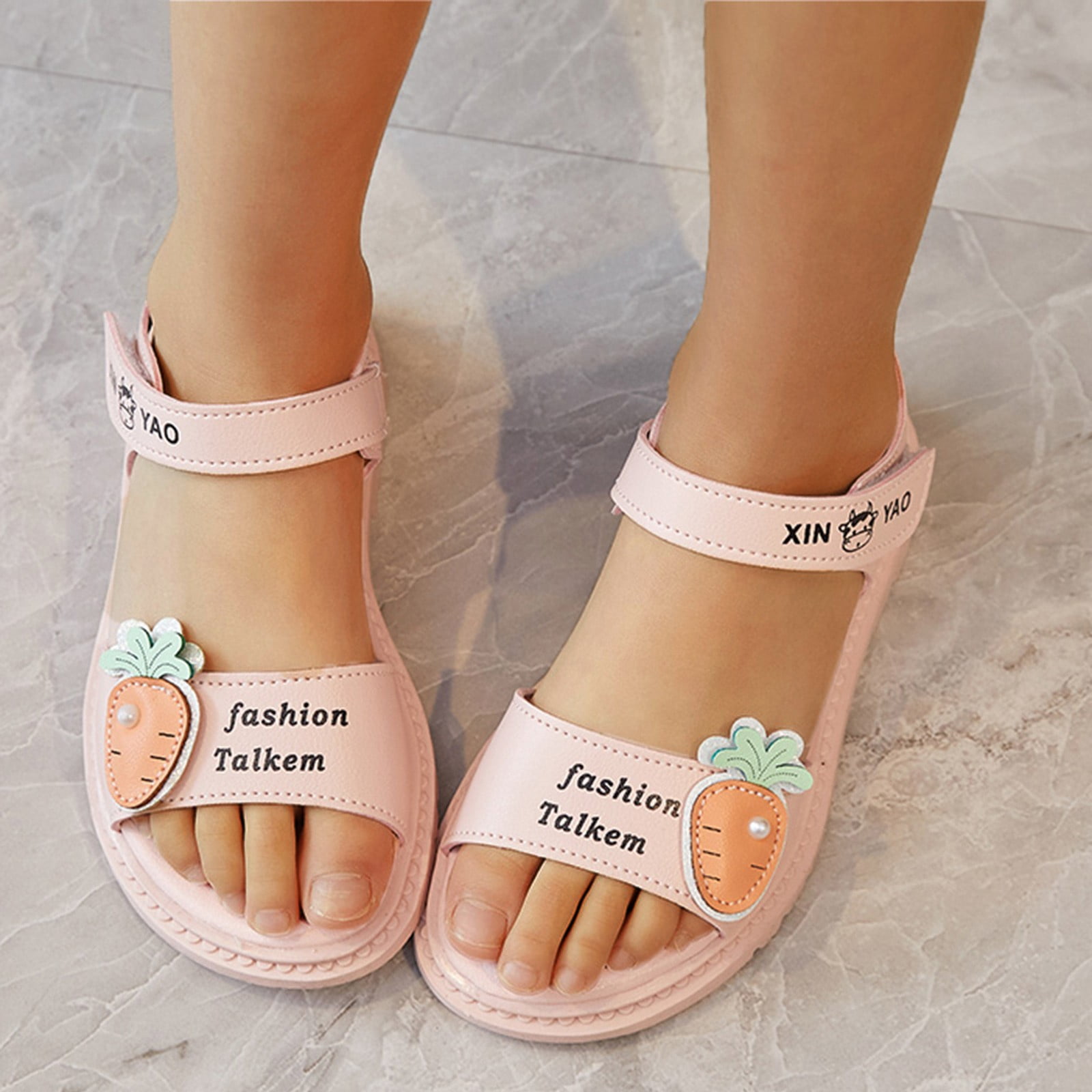 PEASKJP House Slippers Toddler Girl Summer Dress Shoes Flat Outdoor Anti  Slip Strappy Sandals Kids Summer Flats Blue 11 