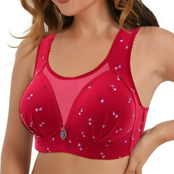 PEASKJP Seamless Bras for Women Anti-Slip Bralettes Coverage Wireless Bra with Foam Comfort Flex Fit Bralettes Plus Size Lingerie for Women 46 Red