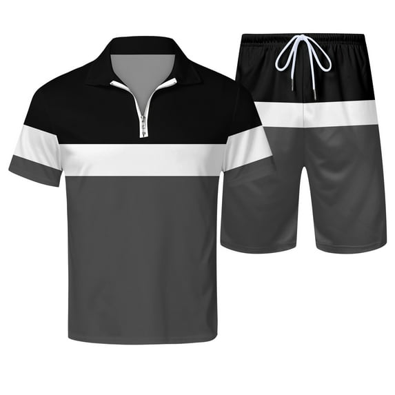 PEASKJP Sets for Men Mens Short Sets 2 Piece Outfits Summer Shirt and Shorts Set Beach Tracksuit (Grey,M)