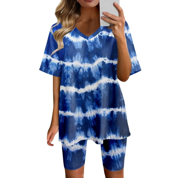 PEASKJP Sets for Women Women's Shirt Set Short Sleeve Button Down Casual Hippie Holiday Beach T-Shirts Shorts Outfits (Blue,XL)