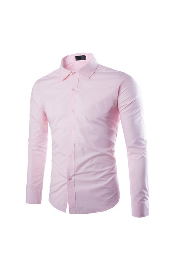 Shirts Men Long Sleeve Cotton Spandex Dress Shirt Casual Button Down Shirts For Men Button Down Shirt Men Pink L