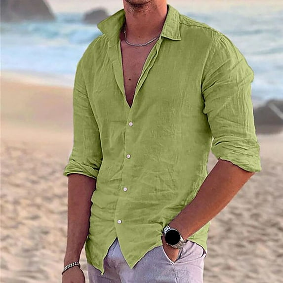 PEASKJP Shirts for Men Fashion Men Dress Shirt Long Sleeve Casual Business Button Up Shirt (Green,L)