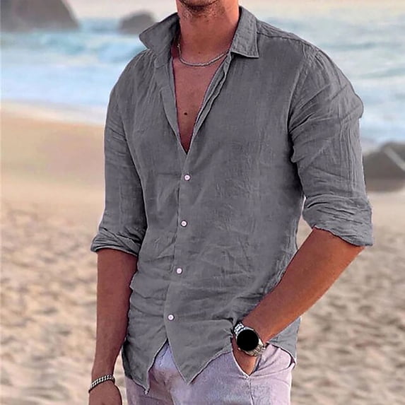 PEASKJP Shirts for Men Fashion Men Dress Shirt Long Sleeve Casual Business Button Up Shirt (Grey,L)