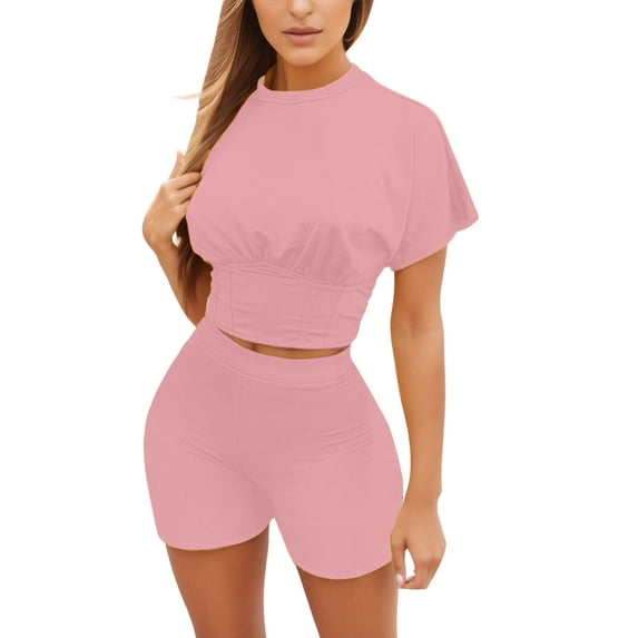 PEASKJP Short Outfits for Women Womens 2 Piece Zip Tracksuit Short Sleeve Print Shirt and Shorts Sets Summer Outfits for Women (Pink,M)