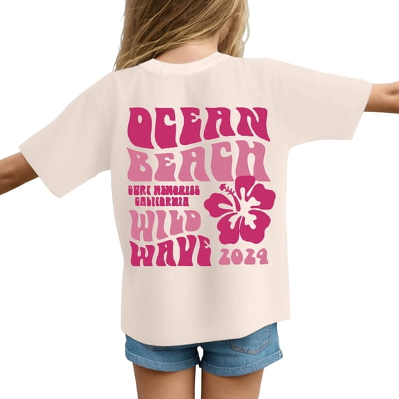 PEASKJP Short Sleeve Shirts for Girls Girls Shirt Performance Short Sleeve Athletic Tee Shirt Top (Beige,4-5 Years)