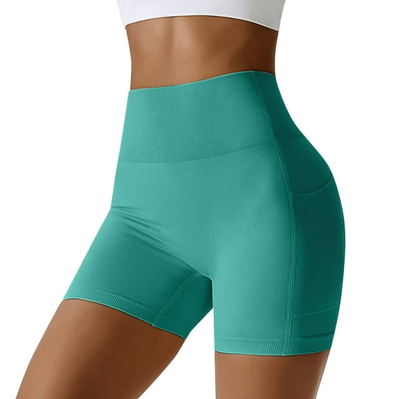 PEASKJP Shorts for Women High Waisted Quick-Dry Yoga Pants Yoga Shorts Workout Shorts Green S