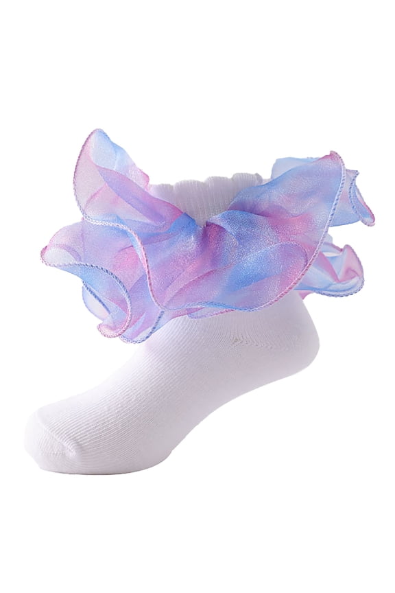 Socks Girls TuTu Ruffle Frilly Princess Lace Trim Turn Cuff Socks (Purple,1-3 Years)