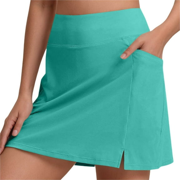 Razzly Ladies High Waist Casual Skirt for Sports Yoga and Everyday Fitness Comfortable A-Line Design with Pockets for Active Women(Green,L)