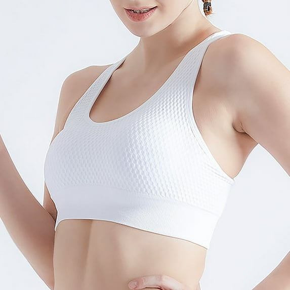 PEASKJP Sport Bras For Women Sports Bra for Women, Medium-High Support Criss-Cross Back Strappy Padded Sports Bras Supportive Workout Tops (White,L)