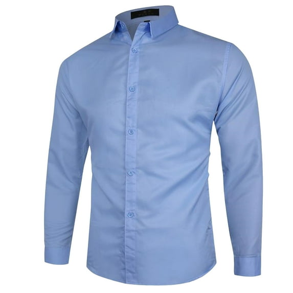 PEASKJP Stretch Mens Dress Shirts Long Sleeve Slim Fit Dress Shirts for Men Muscle Fit Big and Tall Button-Down Shirt (Blue,XL)