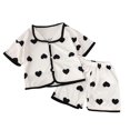 thumbnail image 1 of PEASKJP Summer Clothes for Girls Girls Satin Pajamas Set Button Down 2 Piece Silk Pjs Shorts Set Ruffle Sleepwear (White,9-10 Years), 1 of 3