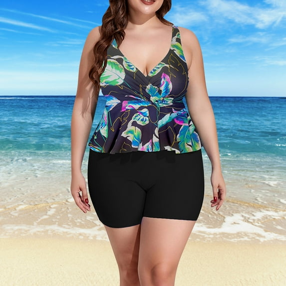 PEASKJP Swimsuit Coverup for Women Halter One Piece Vintage Swimsuit Ruched Push Up Bathing Suit Plus Size One Piece Swimwear Black 3X-L