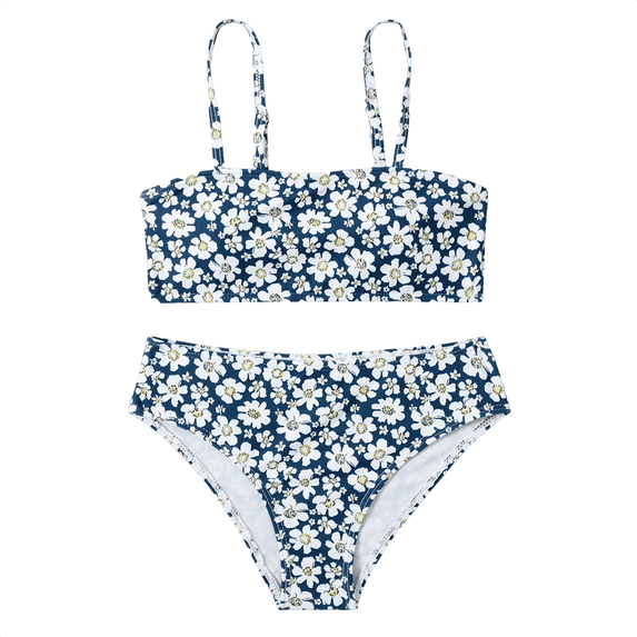 PEASKJP Swimsuit for Girls 2 Piece Swimsuit Beach Ruffle Tropical Swimming Suit Blue, Size 10-11 Years