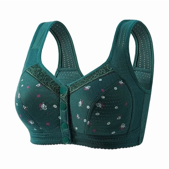 Razzly Women's Front Closure Floral Lace Bra Comfortable Support Underwire T Shirt Bralette Soft Wireless Everyday Wear womens underwear,Bras for Women No Underwire Bras for Women No(Dark Green,50)