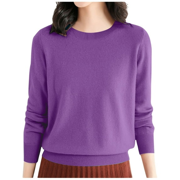 Razzly Women's Casual Knitted Pullover Sweater Loose Fit Lightweight Round Neck Top For Fall Winter Comfortable Soft Warm(Dark Purple,2XL)