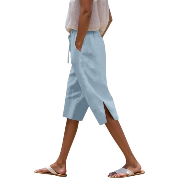 Razzly Hot Pants for Women Casual Women Casual Pants for Work Womens Casual Pants Elastic Waist with Pockets Sweatpants Womens Casual Leggings Stretchy High Waist Work Pants Women(Light Blue,L)