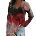 thumbnail image 1 of Razzly Women's Halloween Stain Print Long Sleeve V Neck T-Shirt Gothic Casual Comfortable Top for Fall Summer Party(Red,S), 1 of 4