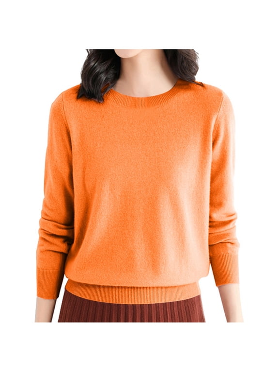 Women's Wool Pullover Sweater Long Sleeve Crewneck Base Layer Shirt Tops Travel Hiking Tee T-Shirt Comfortable Warm Soft(Orange,2XL)