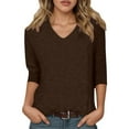 thumbnail image 1 of Razzly Women's V Neck 3/4 Sleeve Casual T Shirt Soft Comfortable Basic Top Stylish Loose Fit Tee For Everyday Wear(Coffee,M), 1 of 5