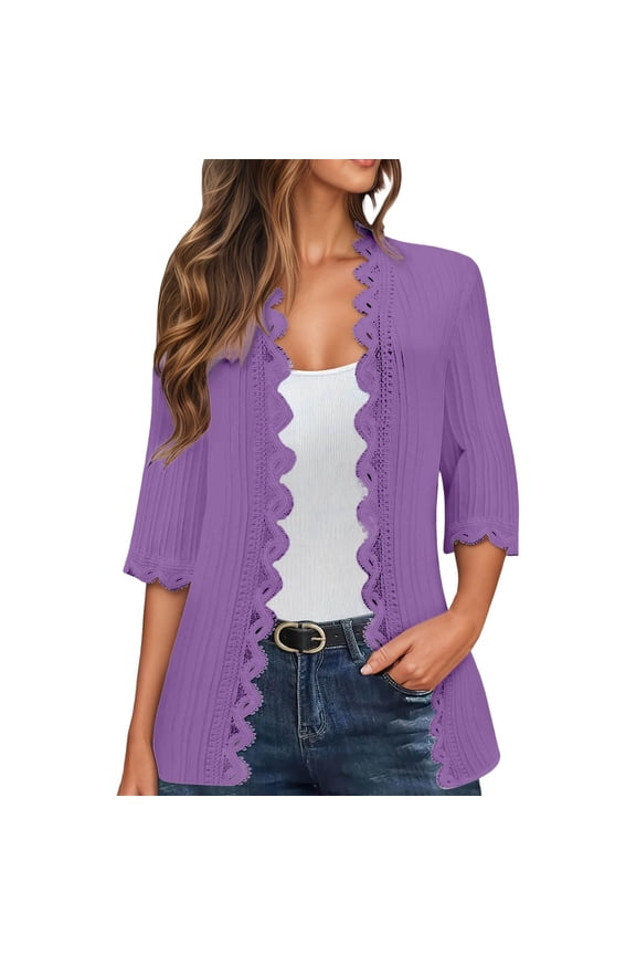 Lace Cardigan Sweater Cardigan Floral Cardigan for Women plus Size Women's Sweater Stripe Cardigan plus Size Kimonos for Women Sweater Formal Animal Print Sweater Long Sleeve(Purple,2XL)
