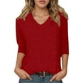 thumbnail image 1 of Razzly Women's V Neck 3/4 Sleeve Casual T Shirt Soft Comfortable Basic Top Stylish Loose Fit Tee For Everyday Wear(Red,XL), 1 of 5