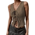 thumbnail image 1 of Razzly Neck A Line Tops for Women 3 Shirts 3d Print Tops for Women Camisoles Women And Compression Top Women Spandex Top Fashion Dress Lace Tops Women's Fashion Sleeveless Tie Front Camisole(Khaki,S), 1 of 6