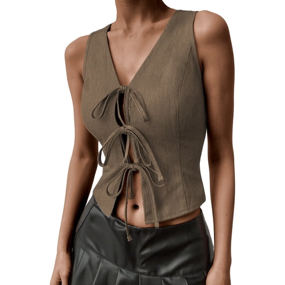 Razzly Neck A Line Tops for Women 3 Shirts 3d Print Tops for Women Camisoles Women And Compression Top Women Spandex Top Fashion Dress Lace Tops Women's Fashion Sleeveless Tie Front Camisole(Khaki,S)