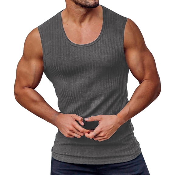 PEASKJP Tank Top Men Beach Men's Linen V Neck Tank Top Sleeveless Beach Summer Casual Shirt Tops (Grey,XL)