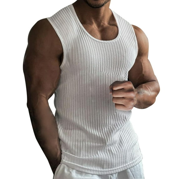 PEASKJP Tank Top Men Workout Men's Sleeveless Tank Tops Crewneck Solid Loose Fit Shirt (White,3XL)