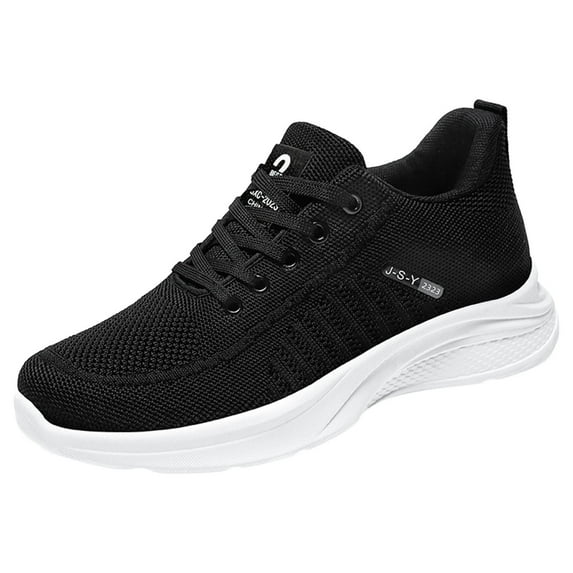 PEASKJP Tennis Shoes for Men Mesh Breathable Lightweight Soft Insole Lace Up Hiking Gym Workout Walking Footwear Black 39