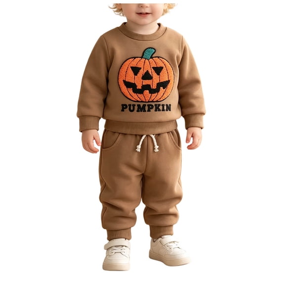 PEASKJP Toddler Baby Boy Clothes Outfits Long Sleeve Solid Sweatshirt and Pants 2 Piece Fall Winter Sweatsuit Set 1-5T Baby Halloween Clothes (Brown,6-12 Months)
