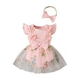 thumbnail image 1 of PEASKJP Toddler Baby Girl Summer Cute Clothes Lace Skirt Dress Princess Romper Sleeveless Flower Newborn Infant Outfit 0 3 6 9 12 18 Months,Pink 6-9 Months, 1 of 8