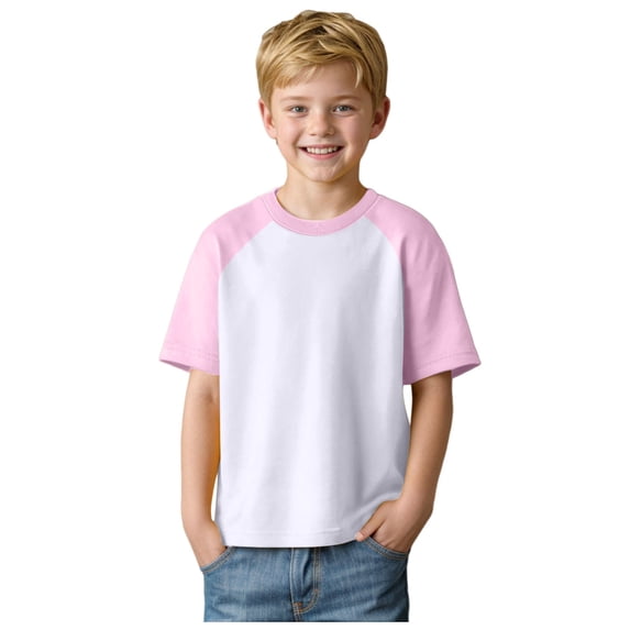 PEASKJP Toddler Boy Shirts Boys Tshirt Raglan Short Sleeve Shirt Color Block Cotton Blend Basic Tees Breathable Baseball T-Shirts Light Weight2T 3T 4T 5T 6T 7T 8-12Years,Pink 4-5 Years